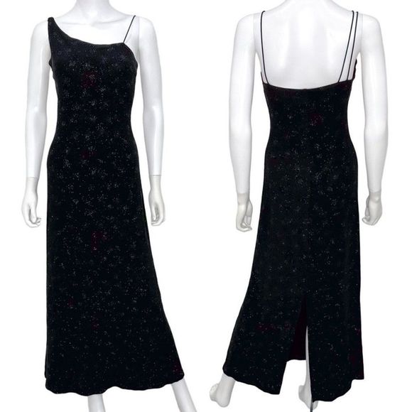Vintage Dresses & Skirts - Byer Too! Vintage Shimmer Sparkle Bodycon Slip Maxi Gown Black Women’s Size XS